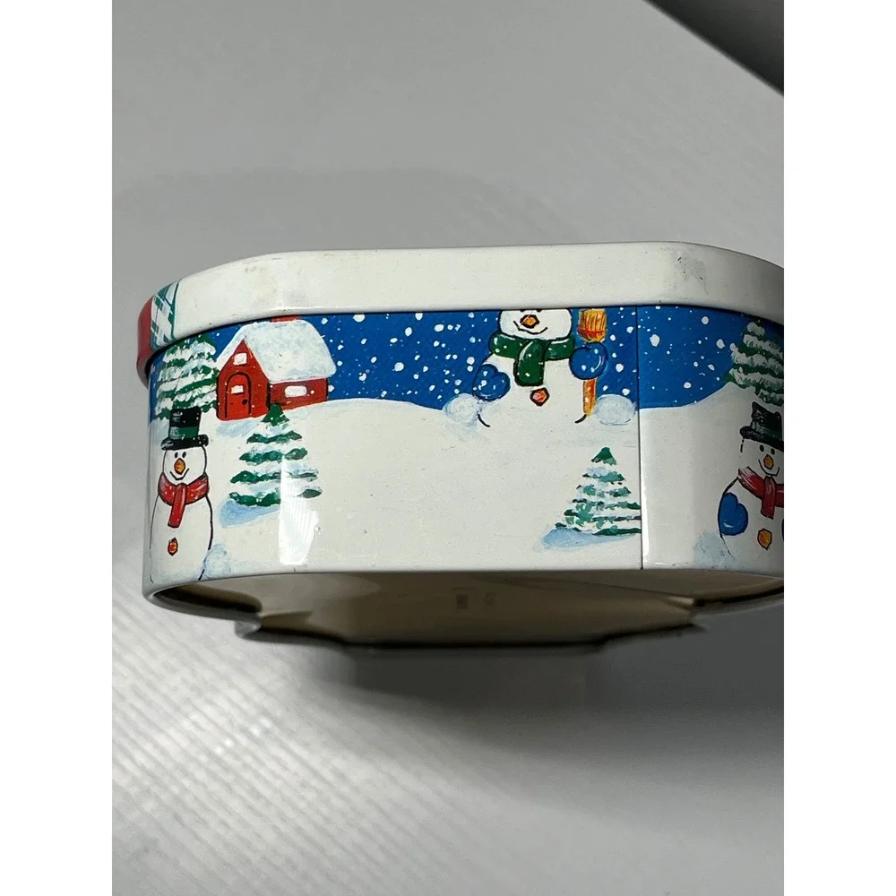Vintage‎ Snowman Tin Cookie Jar Festive Holiday Kitchenware Collectible